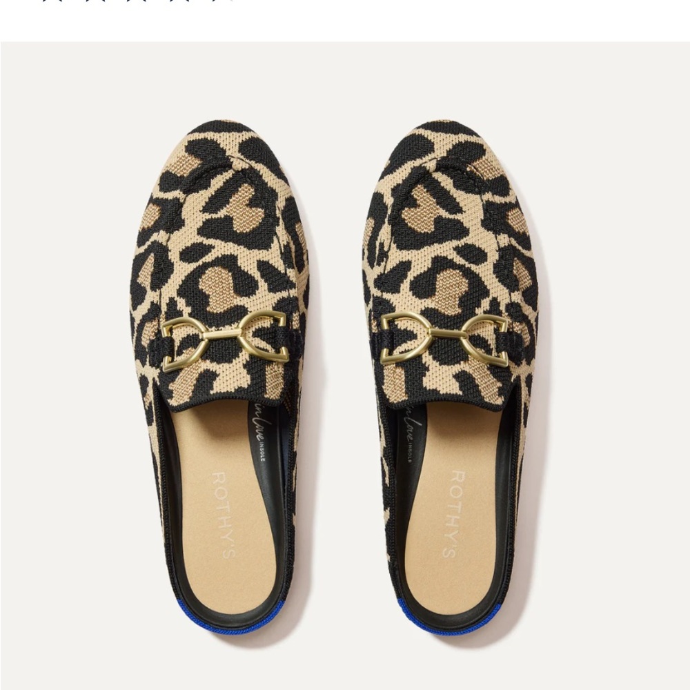 Rothy's Black and Tan Leopard Loafers with Gold Accent- great condition!